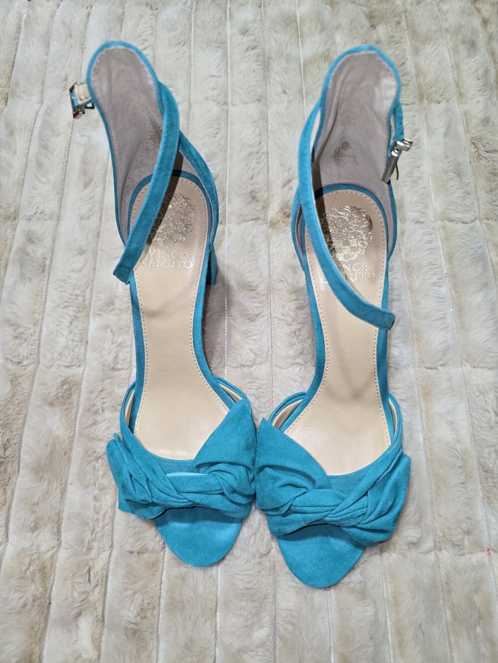 Turquoise Open-Toe Braided Ankle Strap Heels - Women Shoes
